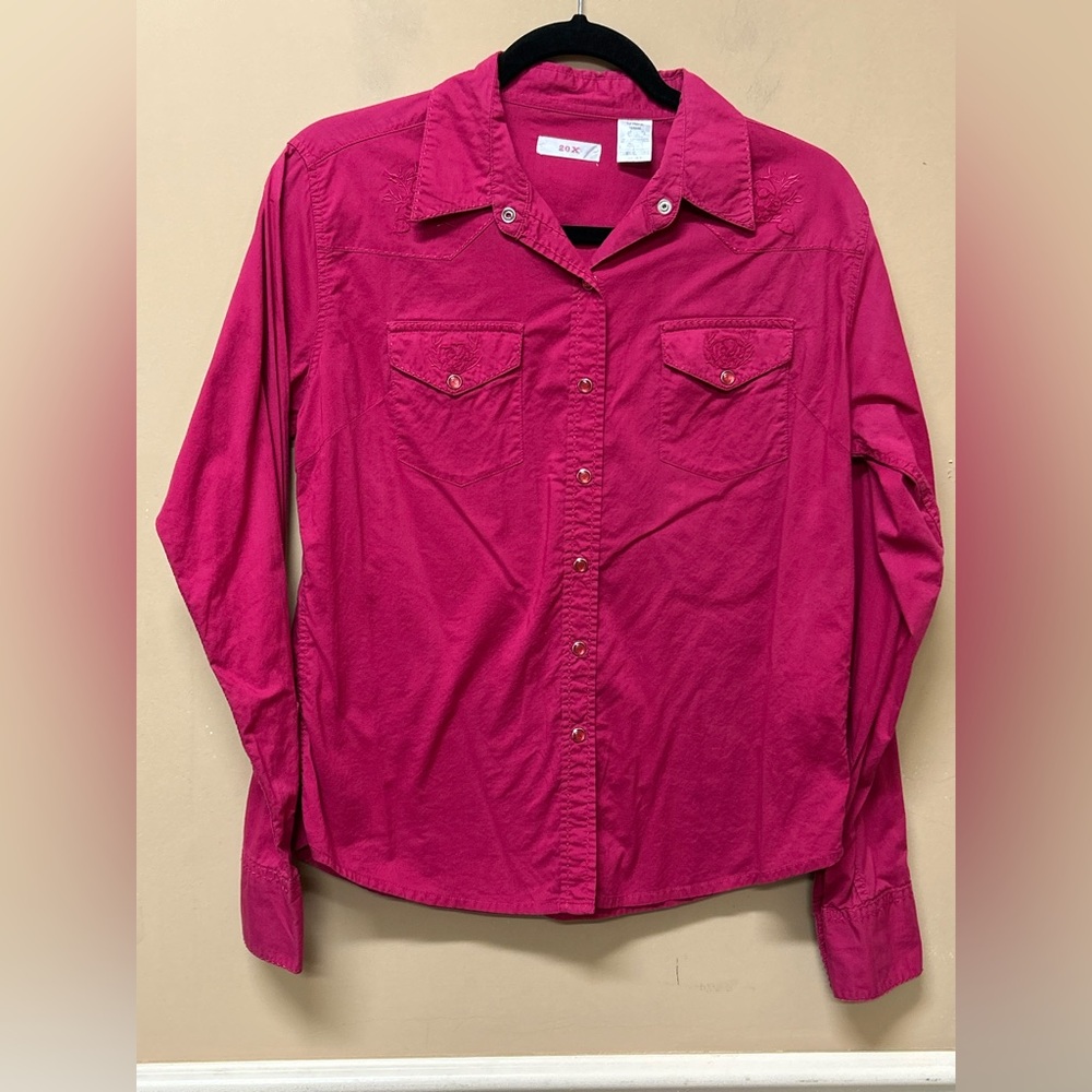 Twenty X 20X Medium Women LS Rodeo Western Shirt Pink Snap Button Floral